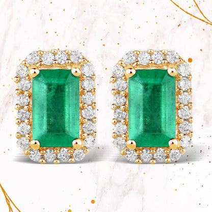 0.91 Carat Genuine Zambian Emerald and White Diamond 14K Yellow Gold Earrings by Bids.com
