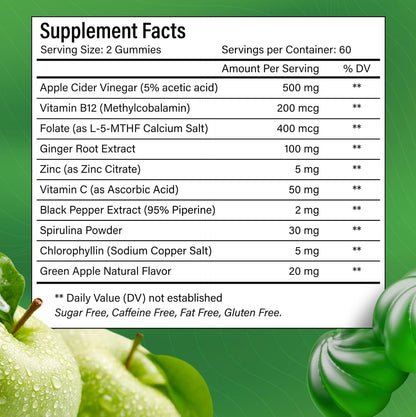 Premium Apple Cider Vinegar (ACV) Gummies, Formulated with Vitamin B12, Zinc, Ginger &amp; Vitamin C by FreshDrinkUS - Natural and Premium Herbal Tea