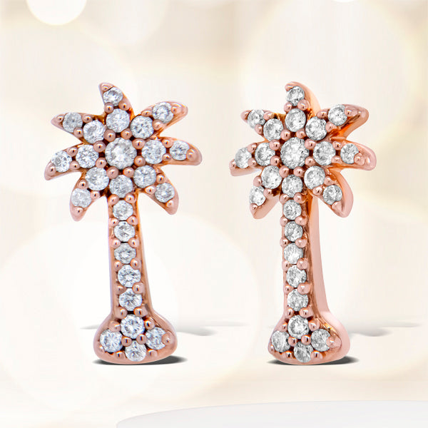 10K Rose Gold 1/4 Cttw Diamond Palm Tree Push Back Stud Earrings (H-I Color, I1-I2 Clarity) by Bids.com