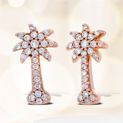 10K Rose Gold 1/4 Cttw Diamond Palm Tree Push Back Stud Earrings (H-I Color, I1-I2 Clarity) by Bids.com
