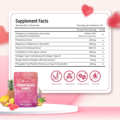 Premium Feminine Balance Gummies – Vaginal Probiotics &amp; Support Digestive Health – Probiotics, Collagen Type II, Chasteberry, Vitamin D &amp; Magnesium by FreshDrinkUS - Natural and Premium Herbal Tea