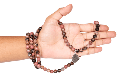 Rhodonite Beads Mala Bracelet, 108 Prayer Beads Necklace (Balances yin-yang and Compassion)  DestGlow