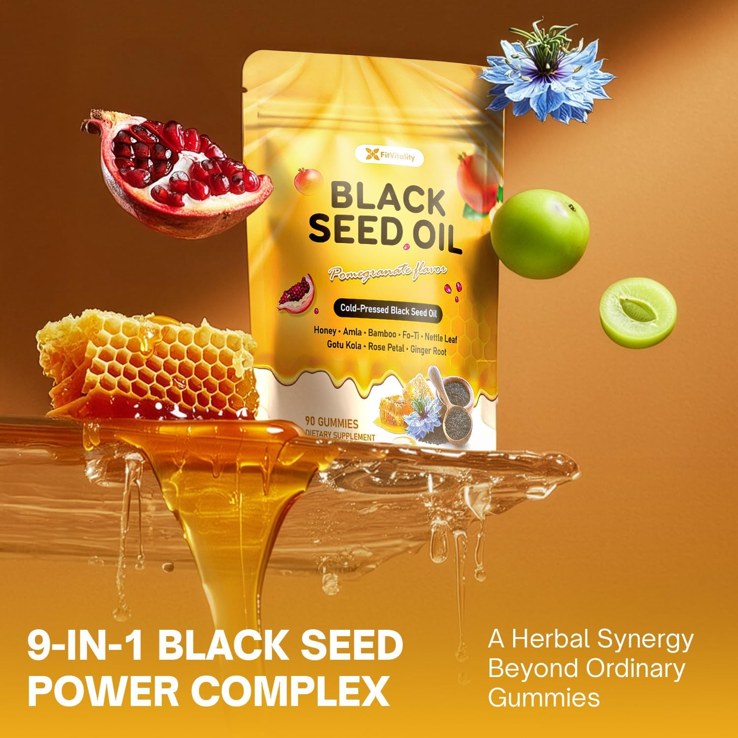 Black Seed Oil Gummies | Hair, Skin &amp; Nail Nourishment | Pomegranate Flavor by FreshDrinkUS - Natural and Premium Herbal Tea