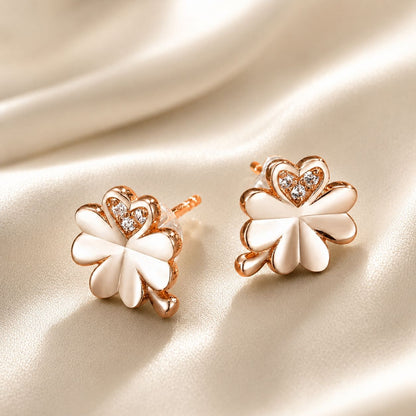 925 Sterling Silver Earrings with Pavé Setting CZ in Rose Gold 0.9x0.7cm for Women  DestGlow