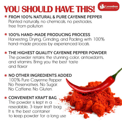 Premium Cayenne Pepper Powder– Pure Ground Red Pepper, Bold and Spicy Flavor by FreshDrinkUS - Natural and Premium Herbal Tea