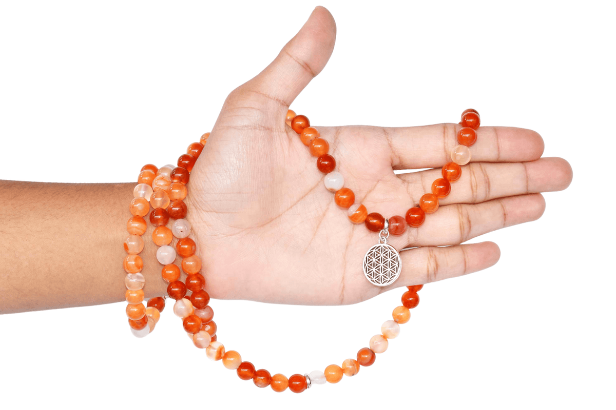 Carnelian Beads Mala Bracelet, 108 Prayer Beads Necklace (Vitality and Motivation)  DestGlow