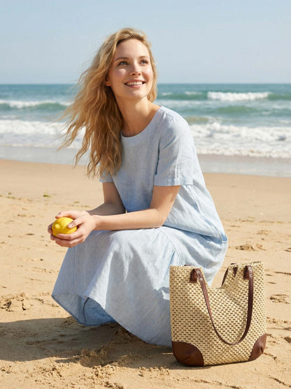 Woven Hollow-Out Shoulder Tote Bag by LINTICO