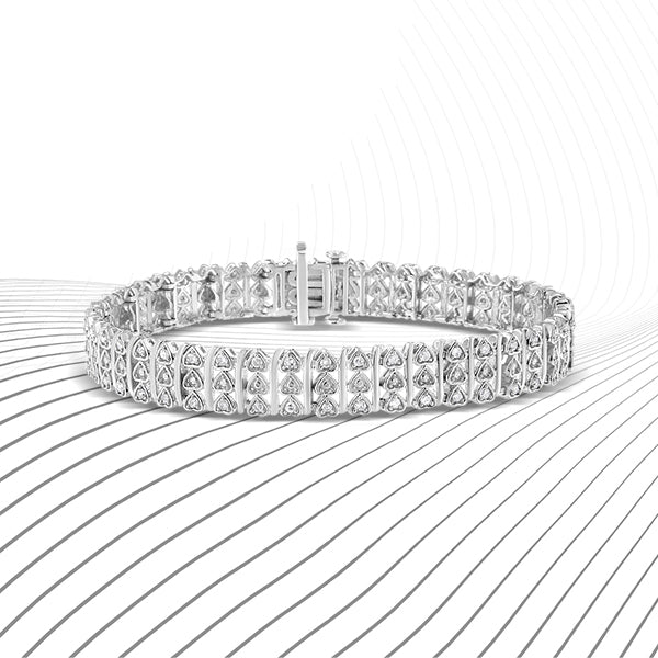 .925 Sterling Silver 1.00 Cttw Diamond Multi Row Heart Link Bracelet (H-I Color, I1-I2 Clarity) - 7.25" Inches by Bids.com