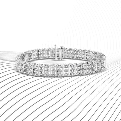 .925 Sterling Silver 1.00 Cttw Diamond Multi Row Heart Link Bracelet (H-I Color, I1-I2 Clarity) - 7.25" Inches by Bids.com