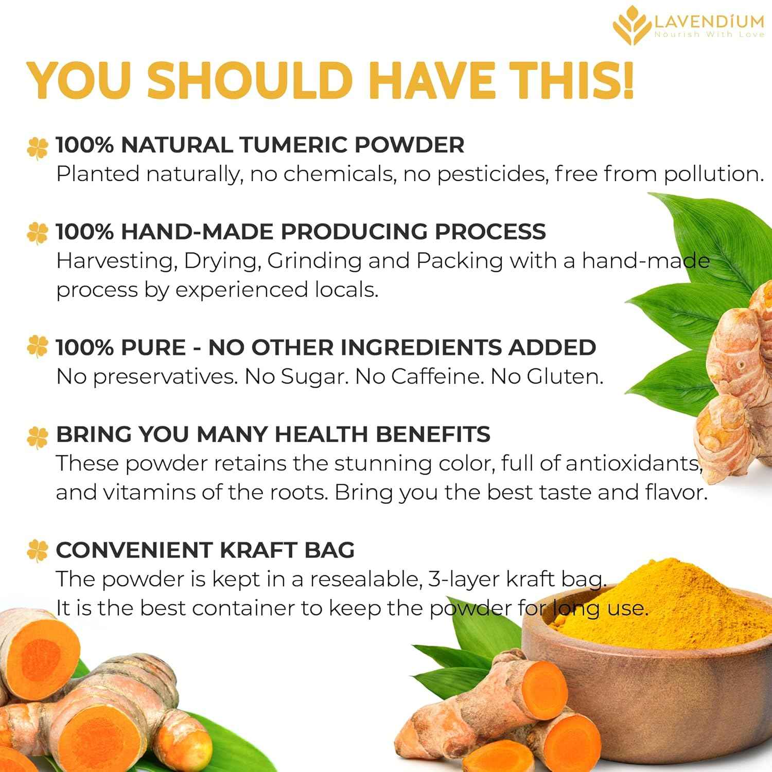 Turmeric Powder, 100% Natural &amp; Pure, Ground, Seasoning Root Powder, No Additives, No Gluten, Vegan