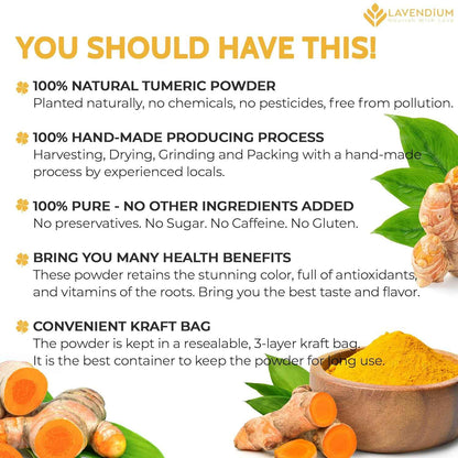 Turmeric Powder, 100% Natural &amp; Pure, Ground, Seasoning Root Powder, No Additives, No Gluten, Vegan