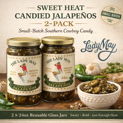 Sweet Heat Candied Jalapeños 2 pack – The Lady May’s Small-Batch Cowboy Candy | Sweet &amp; Spicy Pickled Jalapeños in 24oz Glass Jar by The Lady May