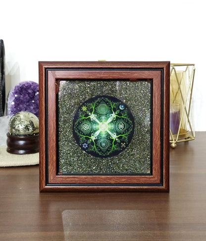 Pyrite Frame with Numinosity Mandala Art, Pyrite Dust Plate  DestGlow