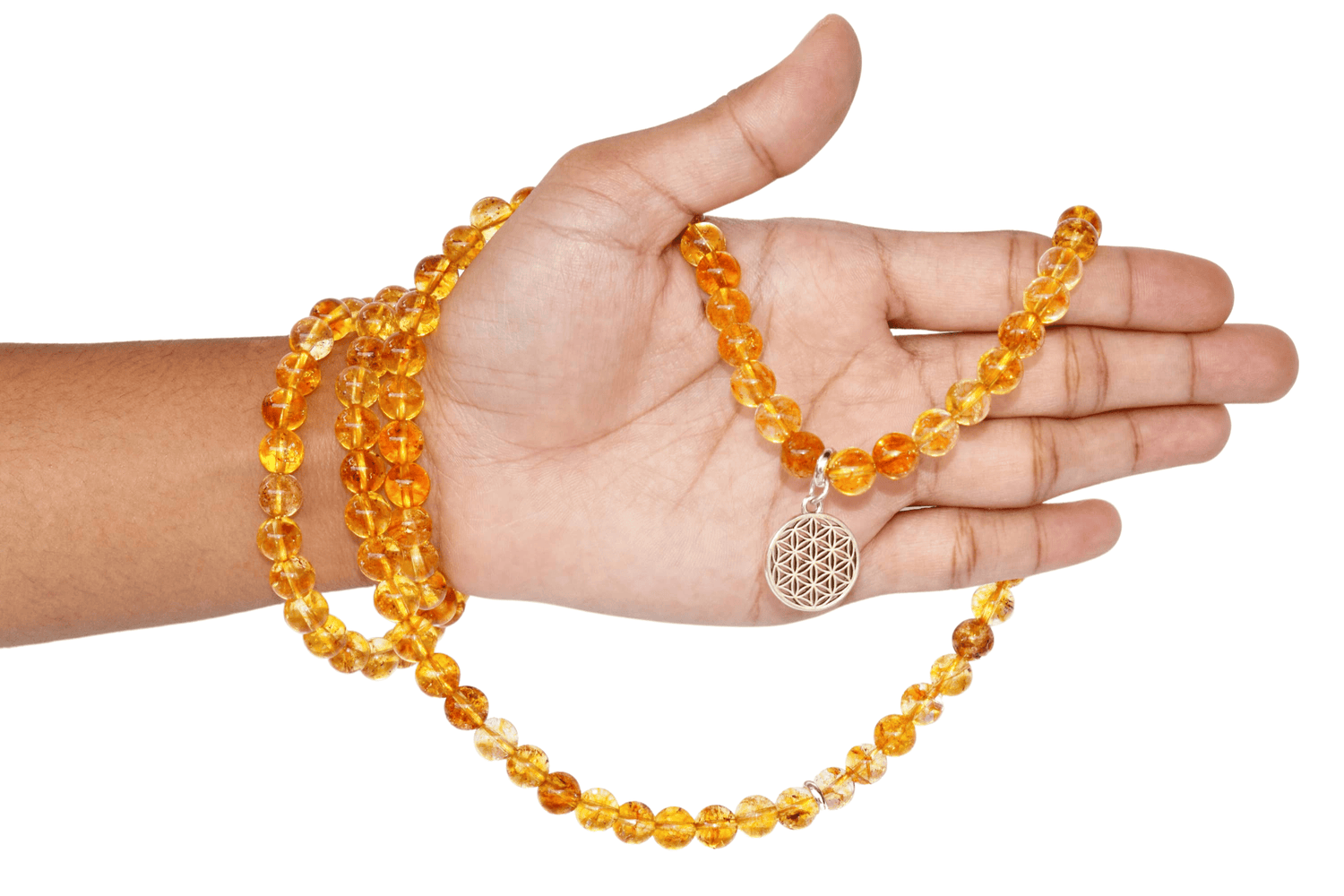 Heated Citrine Beads Mala Bracelet, 108 Prayer Beads Necklace (Prosperity and Success)  DestGlow