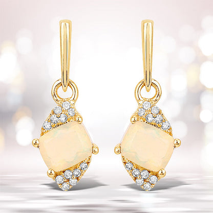 0.57 Carat Genuine Ethiopian Opal and White Diamond 14K Yellow Gold Earrings by Bids.com