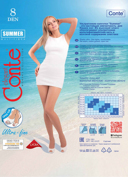 Tights Conte Summer 8 Den - Ultra Sheer with an Open Toe