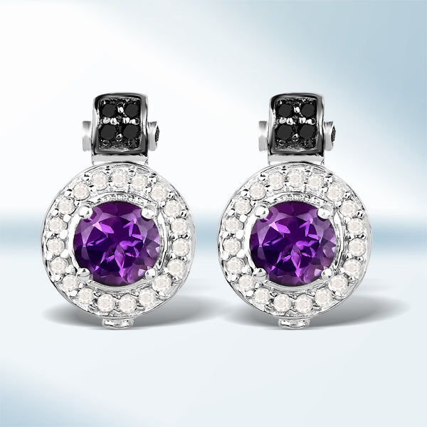 2.29 Carat Genuine Amethyst, Black Diamond and White Diamond .925 Sterling Silver Earrings by Bids.com