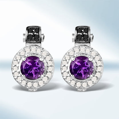 2.29 Carat Genuine Amethyst, Black Diamond and White Diamond .925 Sterling Silver Earrings by Bids.com
