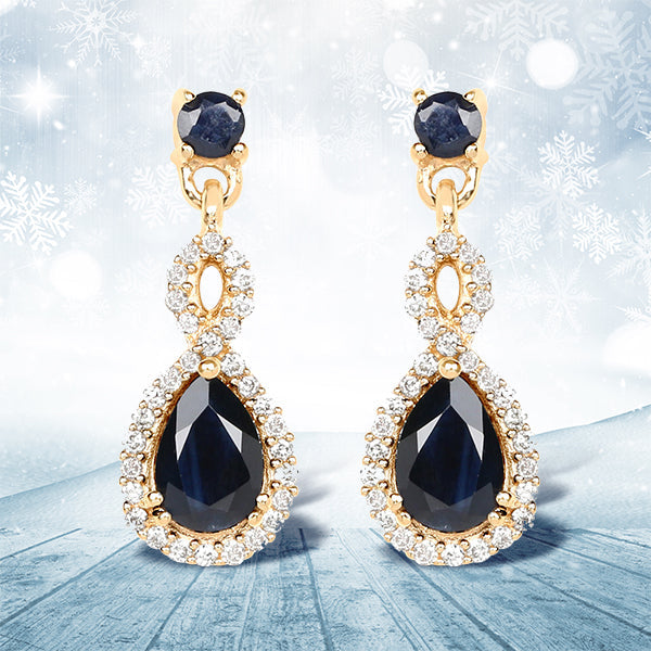 1.19 Carat Genuine Blue Sapphire and White Diamond 14K Yellow Gold Earrings by Bids.com