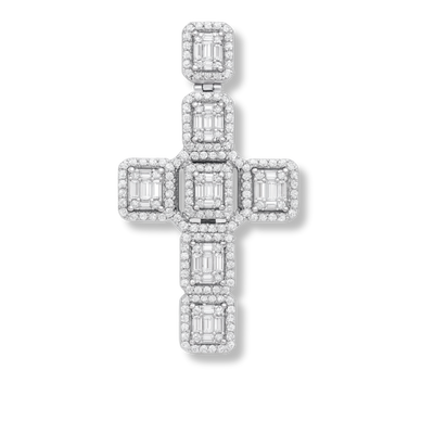 Men's 2" Large Baguette Cross Pendant CZ Solid Real 925 Sterling Silver - necklaces