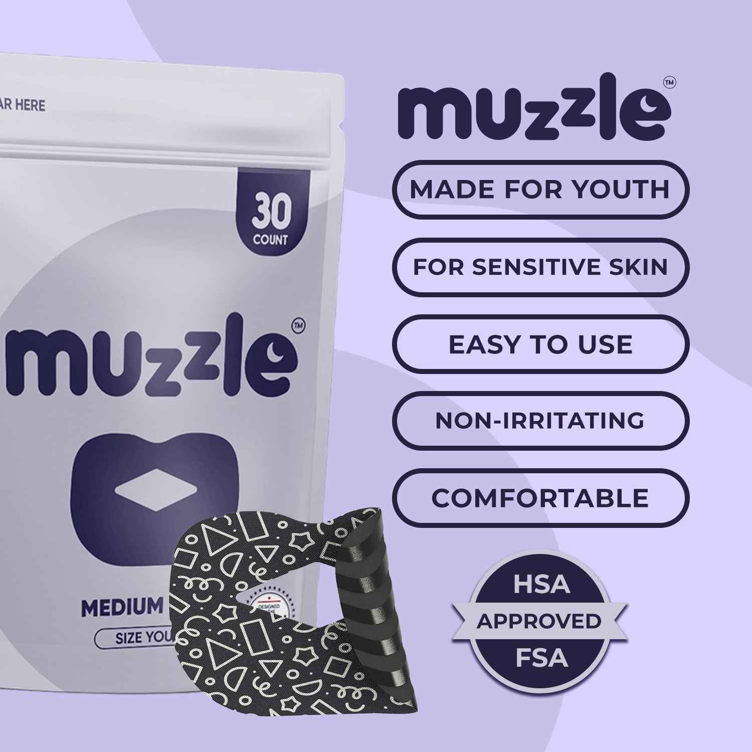 Muzzle® Mouth Tape For Youth (Medium Hold)