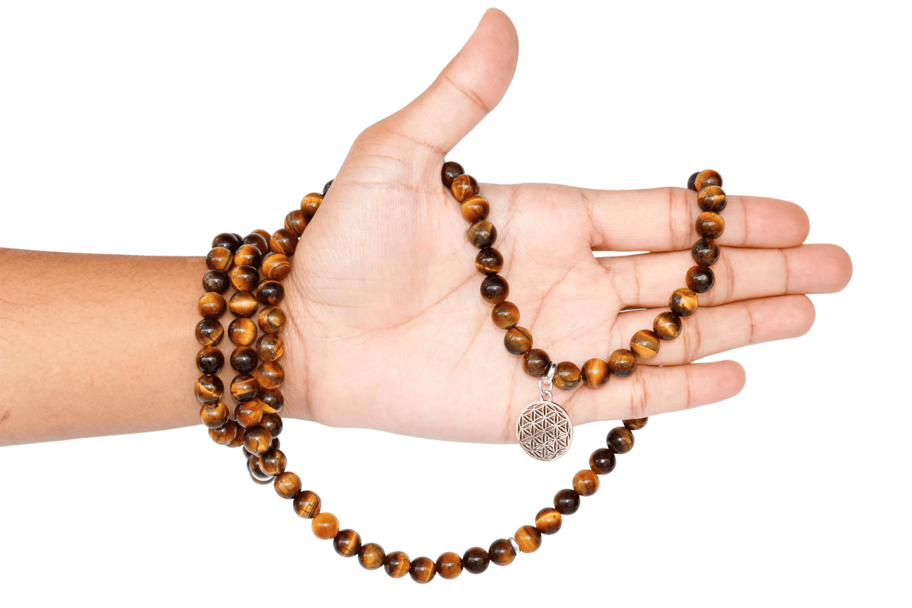 Tiger Eye Beads Mala Bracelet, 108 Prayer Beads Necklace (Protection and Inner Strength)  DestGlow