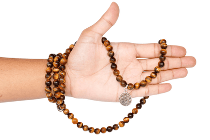 Tiger Eye Beads Mala Bracelet, 108 Prayer Beads Necklace (Protection and Inner Strength)  DestGlow