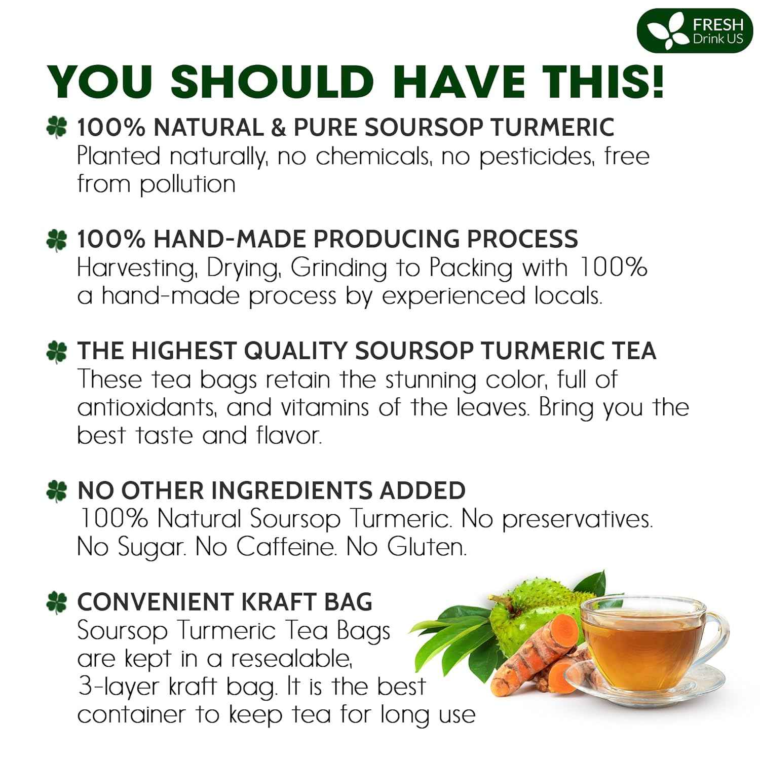 Premium Soursop Turmeric Tea Bags | Blend of Soursop Leaves, and Turmeric Root