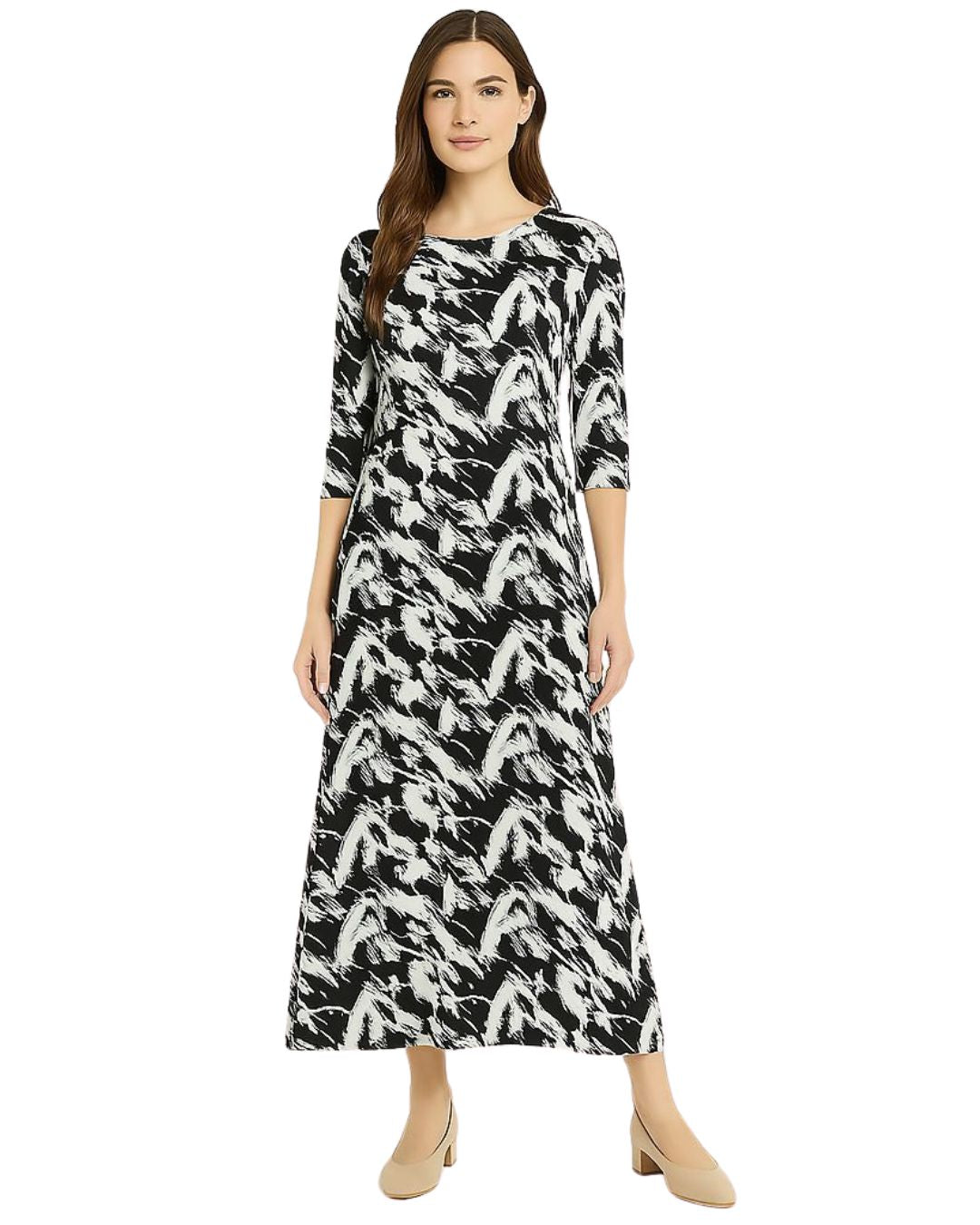 Fitted Bodice Maxi Summer Dress with 3/4 Sleeves with Pockets by Kosher Casual USA