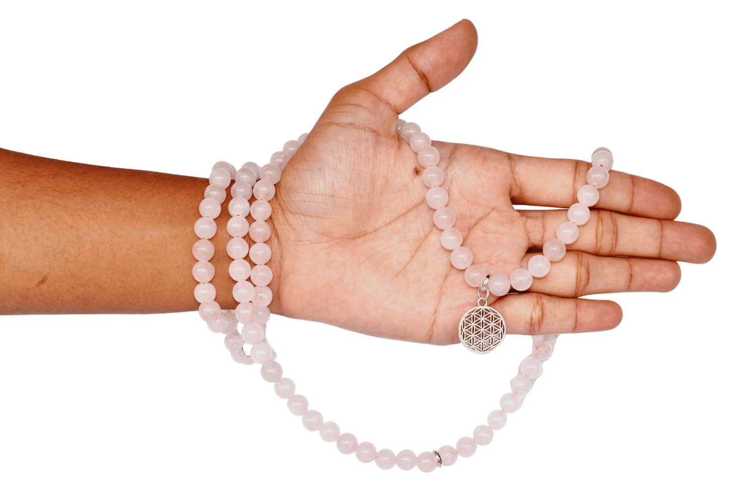 Rose Quartz Beads Mala Bracelet, 108 Prayer Beads Necklace (Love and Inner Peace)  DestGlow