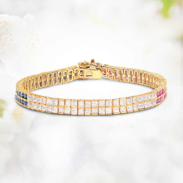 14K Yellow Gold Plated 9.52 Carat Genuine Blue Sapphire and White Sapphire .925 Sterling Silver Bracelet by Bids.com