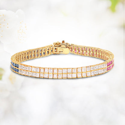 14K Yellow Gold Plated 9.52 Carat Genuine Blue Sapphire and White Sapphire .925 Sterling Silver Bracelet by Bids.com
