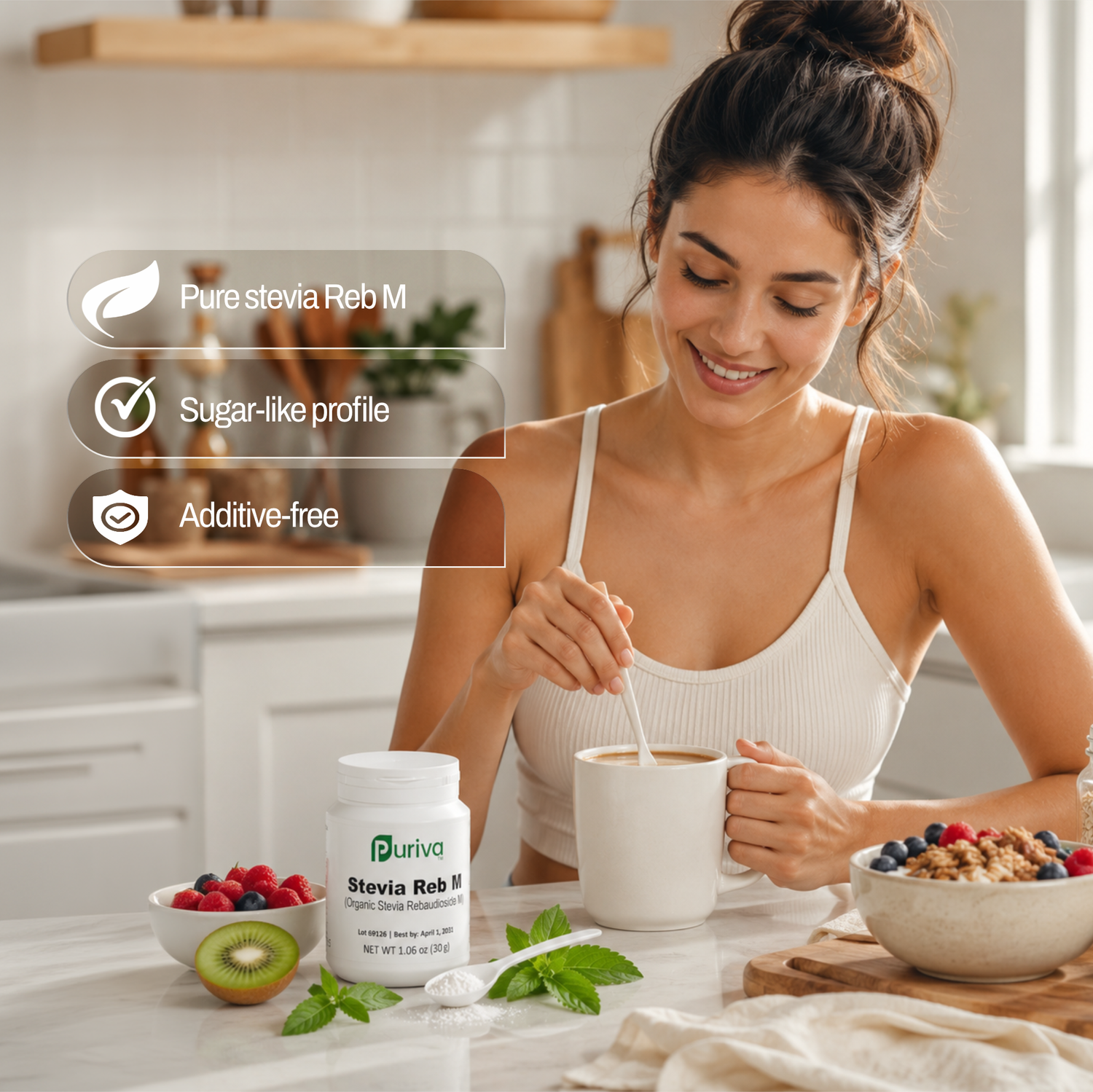 Stevia Reb M powder, (Reb-M | Rebaudioside M), 60 grams | 2,000 servings, Puriva Nutrition - DestGlow