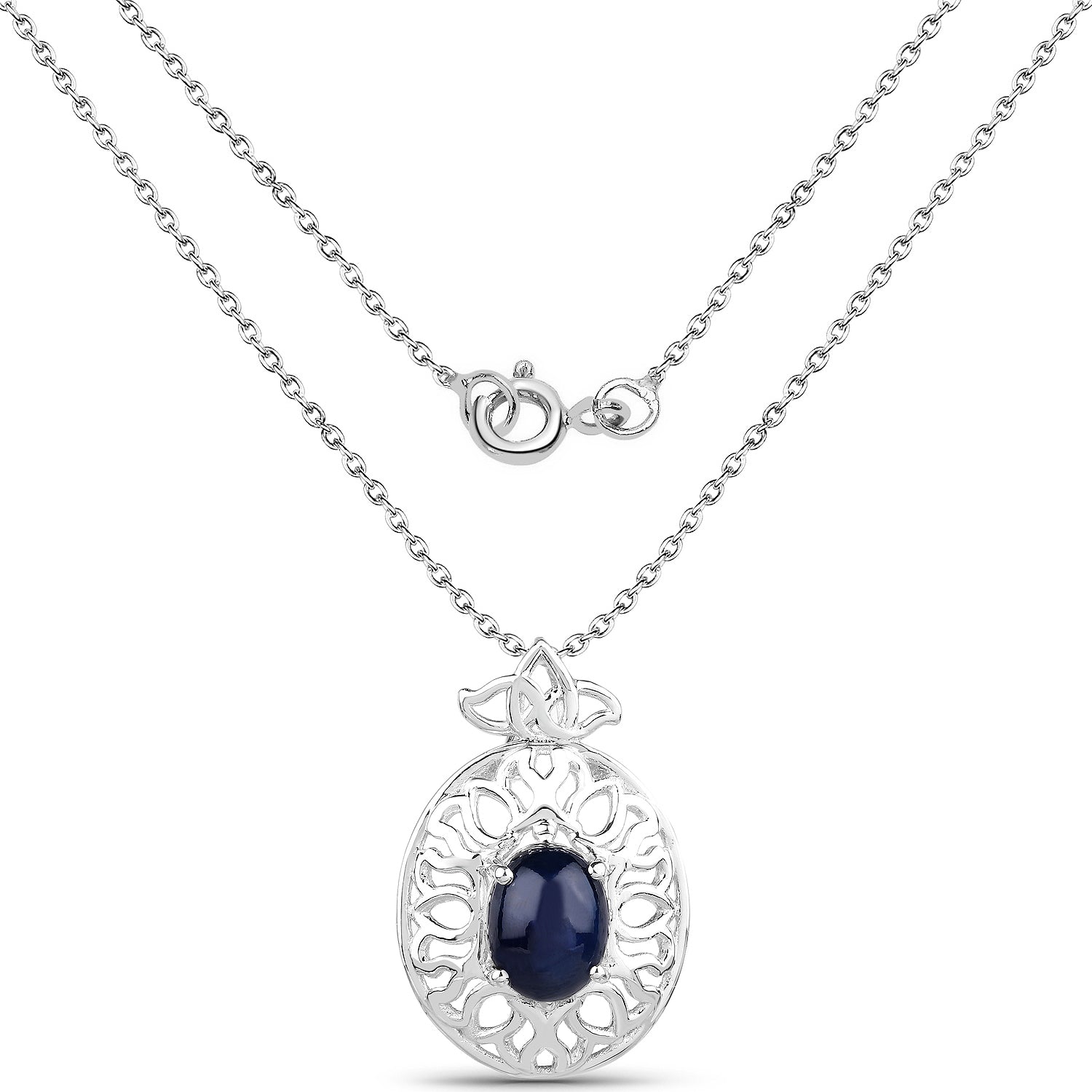 4.50 Carat Genuine Blue Sapphire .925 Sterling Silver Pendant  DestGlow
