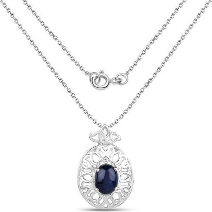4.50 Carat Genuine Blue Sapphire .925 Sterling Silver Pendant  DestGlow