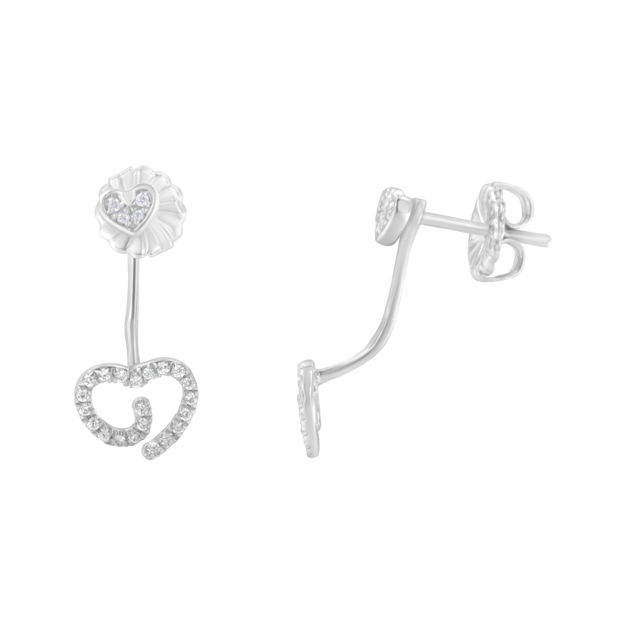 .925 Sterling Silver 1/4 Cttw Diamond Swirl Heart Front/Back Earrings (I-J Color, I2-I3 Clarity) by Bids.com
