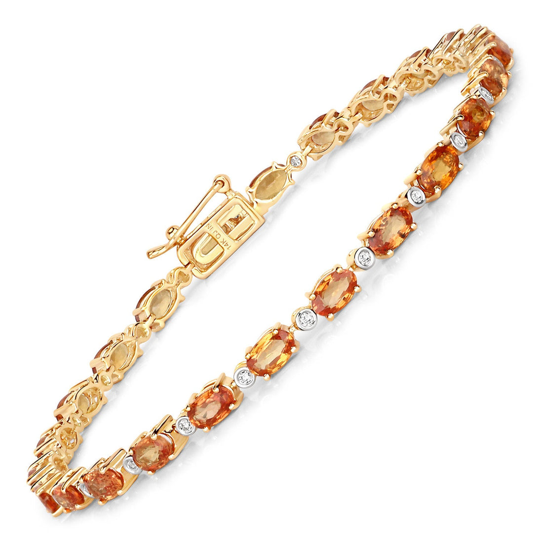 7.39 Carat Genuine Orange Sapphire and White Diamond 14K Yellow Gold Bracelet by Bids.com