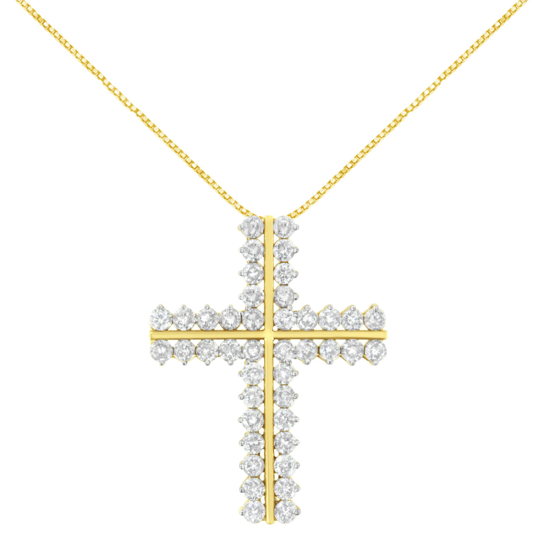 10K Yellow Gold 4.0 Cttw Diamond Two Row Cross 18" Pendant Necklace (J-K Clarity, I1-I2 Color) by Bids.com
