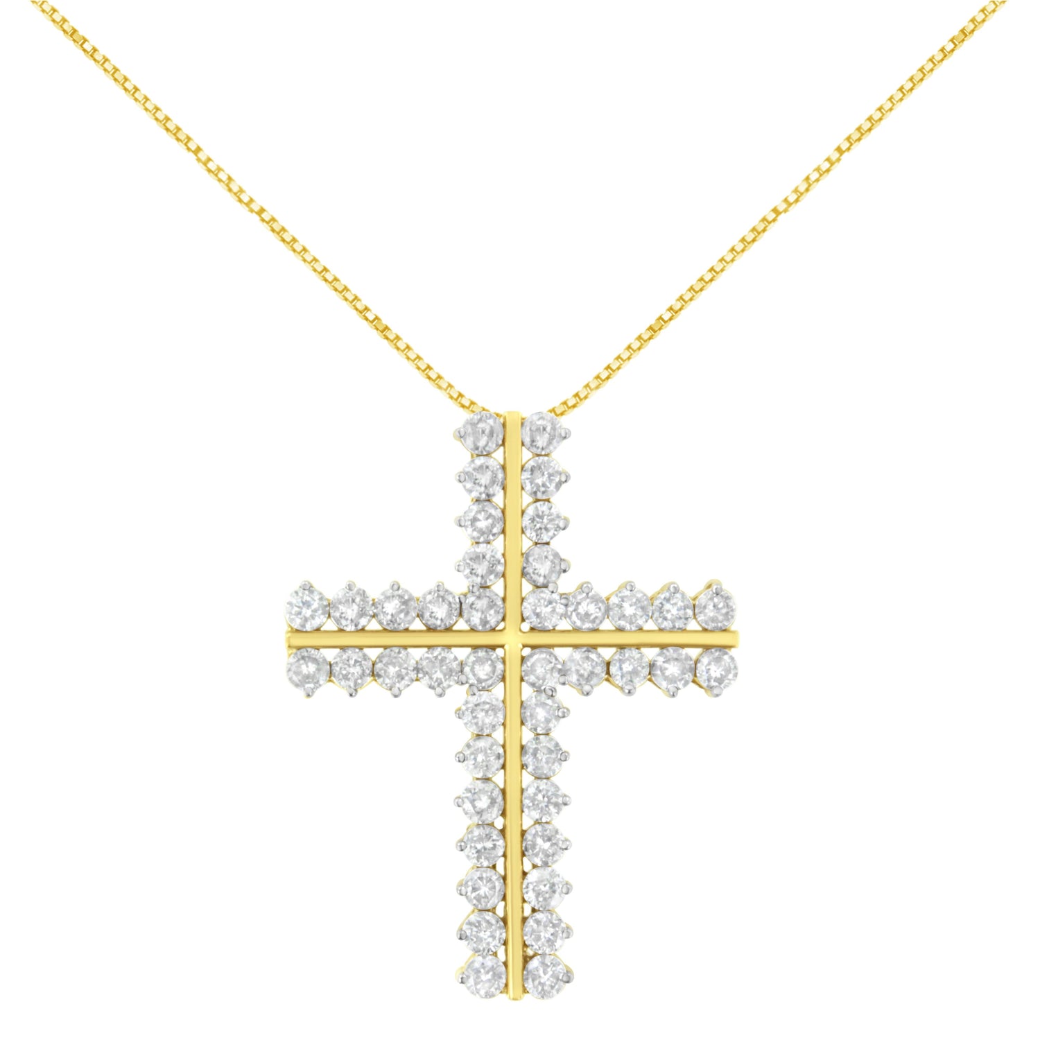 10K Yellow Gold 4.0 Cttw Diamond Two Row Cross 18" Pendant Necklace (J-K Clarity, I1-I2 Color) by Bids.com