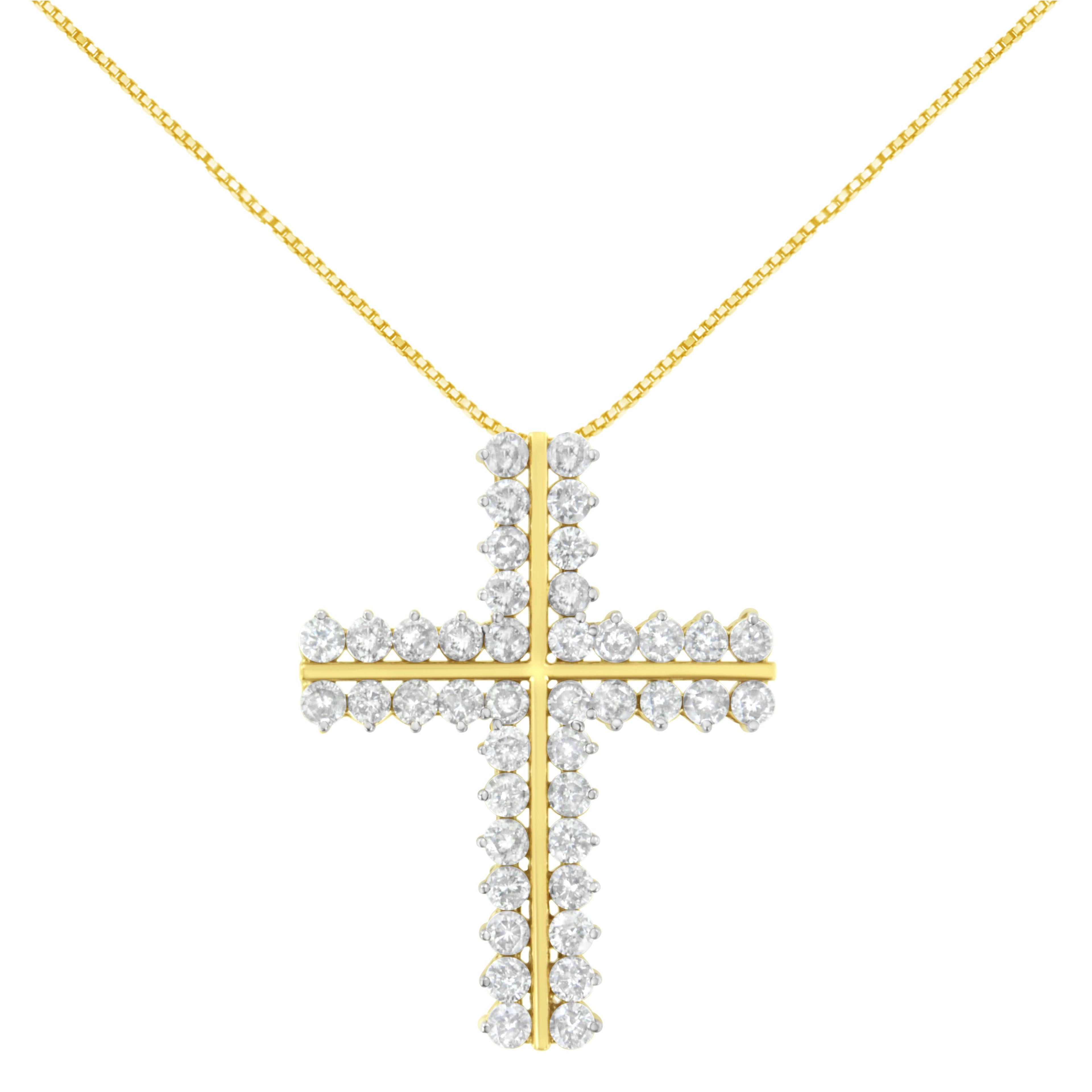 10K Yellow Gold 4.0 Cttw Diamond Two Row Cross 18" Pendant Necklace (J-K Clarity, I1-I2 Color) by Bids.com