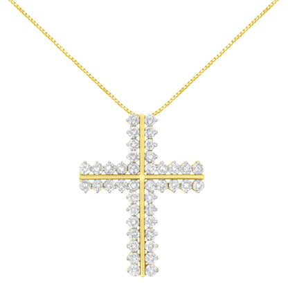 10K Yellow Gold 4.0 Cttw Diamond Two Row Cross 18" Pendant Necklace (J-K Clarity, I1-I2 Color) by Bids.com