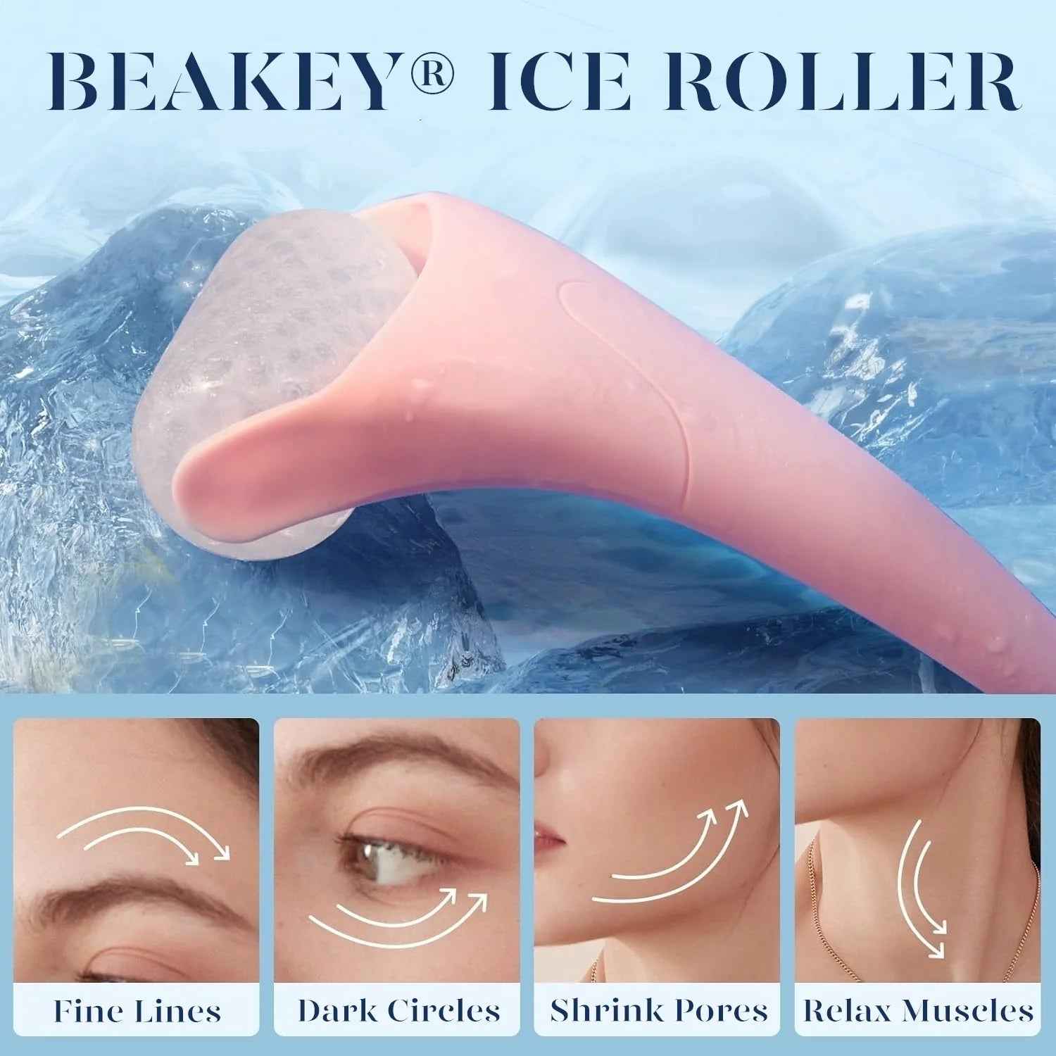 Ice Roller for Face &amp; Gua Sha, Ice Face Roller Massager Cryotherapy Reduces Puffiness, Pink