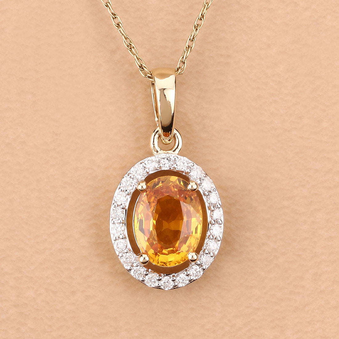 1.78 Carat Genuine Yellow Sapphire and White Diamond 14K Yellow Gold Pendant by Bids.com