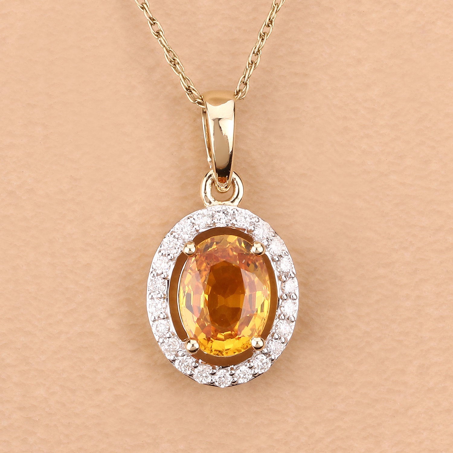 1.78 Carat Genuine Yellow Sapphire and White Diamond 14K Yellow Gold Pendant by Bids.com