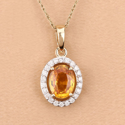 1.78 Carat Genuine Yellow Sapphire and White Diamond 14K Yellow Gold Pendant by Bids.com