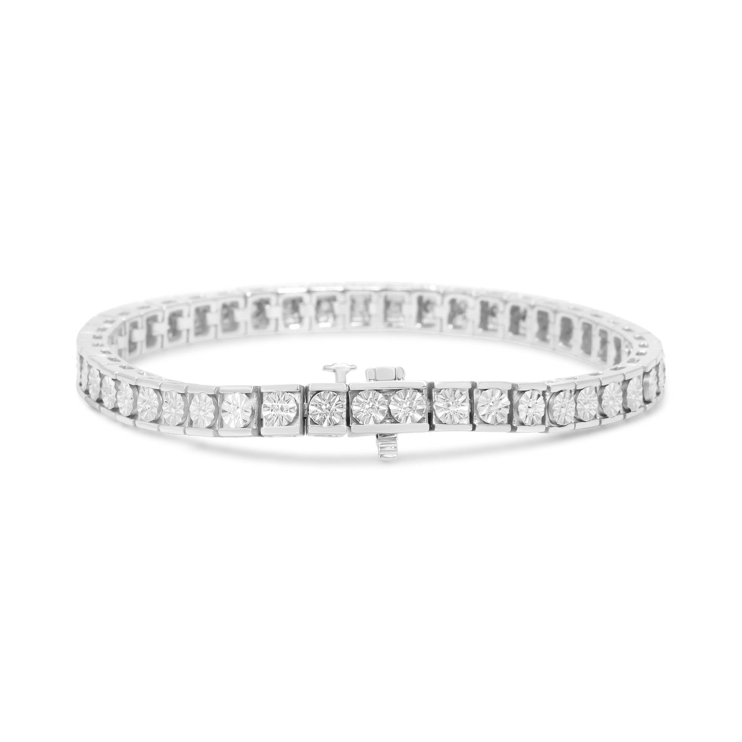.925 Sterling Silver 1/4 Cttw Miracle Set Diamond and Bead Link 7.25" Tennis Bracelet (I-J Color, I2-I3 Clarity) by Bids.com