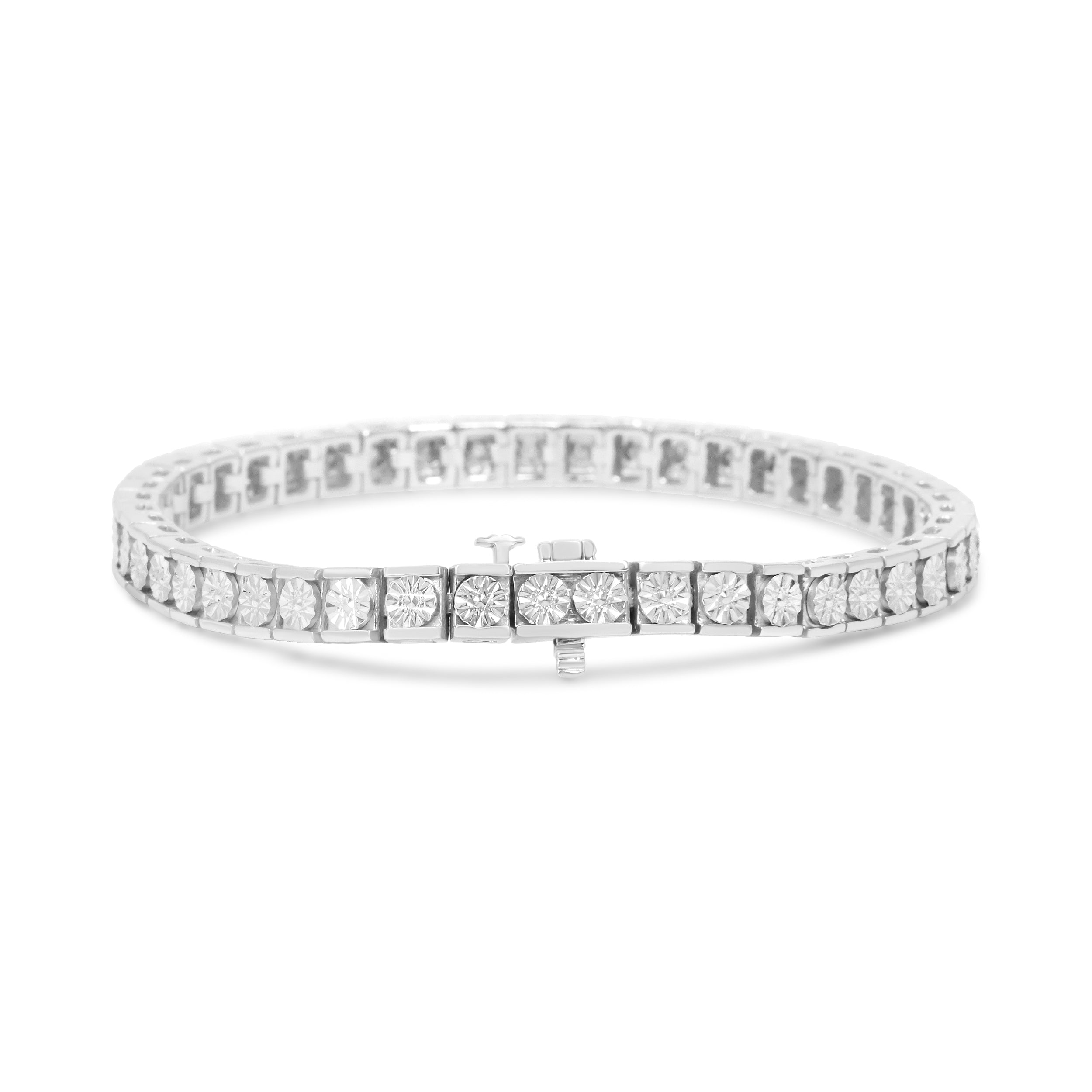 .925 Sterling Silver 1/4 Cttw Miracle Set Diamond and Bead Link 7.25" Tennis Bracelet (I-J Color, I2-I3 Clarity) by Bids.com