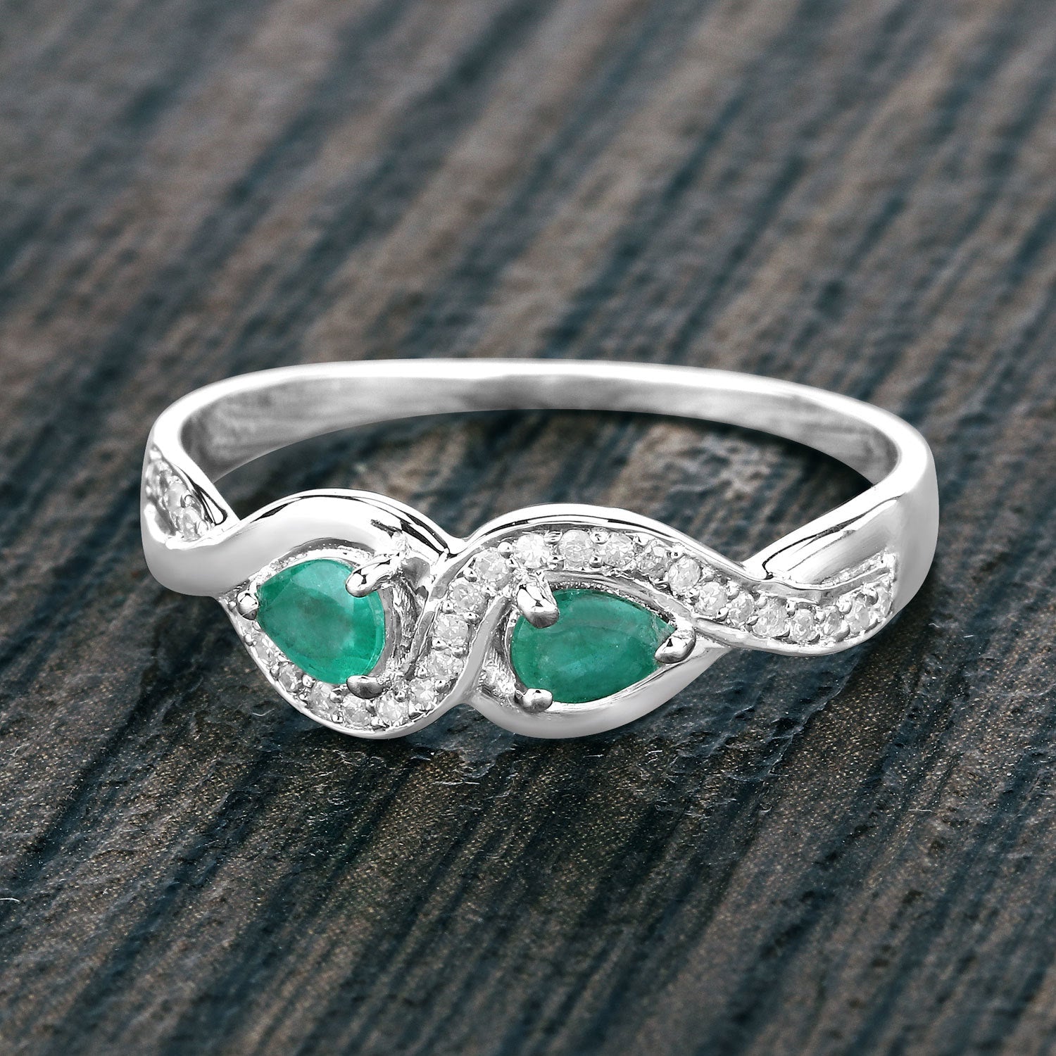 0.35 Carat Genuine Zambian Emerald and White Diamond 14K White Gold Ring by Bids.com