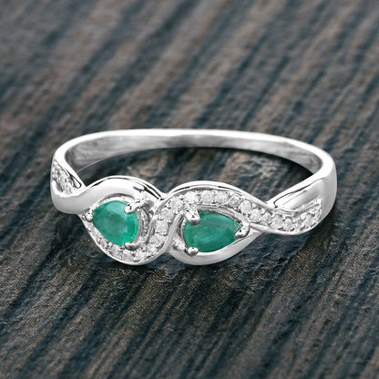 0.35 Carat Genuine Zambian Emerald and White Diamond 14K White Gold Ring by Bids.com