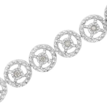 .925 Sterling Silver 1/2 Cttw Diamond Nested Circle Miracle Set Open Wheel 7.25" Fashion Link Bracelet (I-J Color, I3 Clarity)  DestGlow